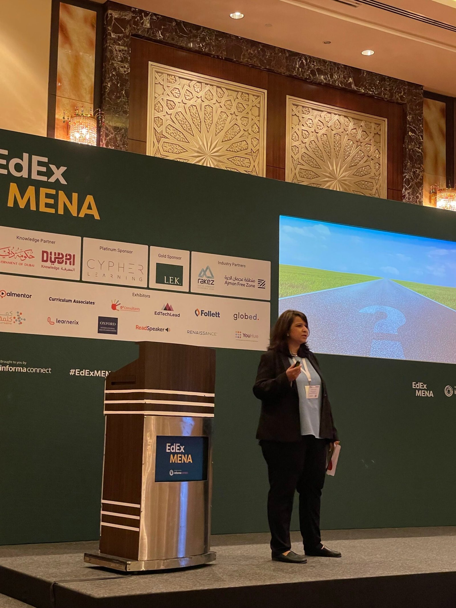 Almas Qureshi on stage at EdEx MENA